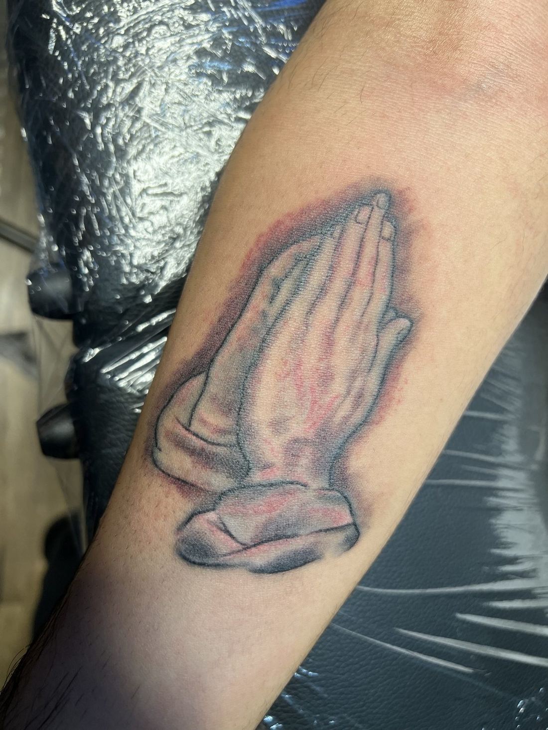 Tattoo: Black & grey — Praying hands