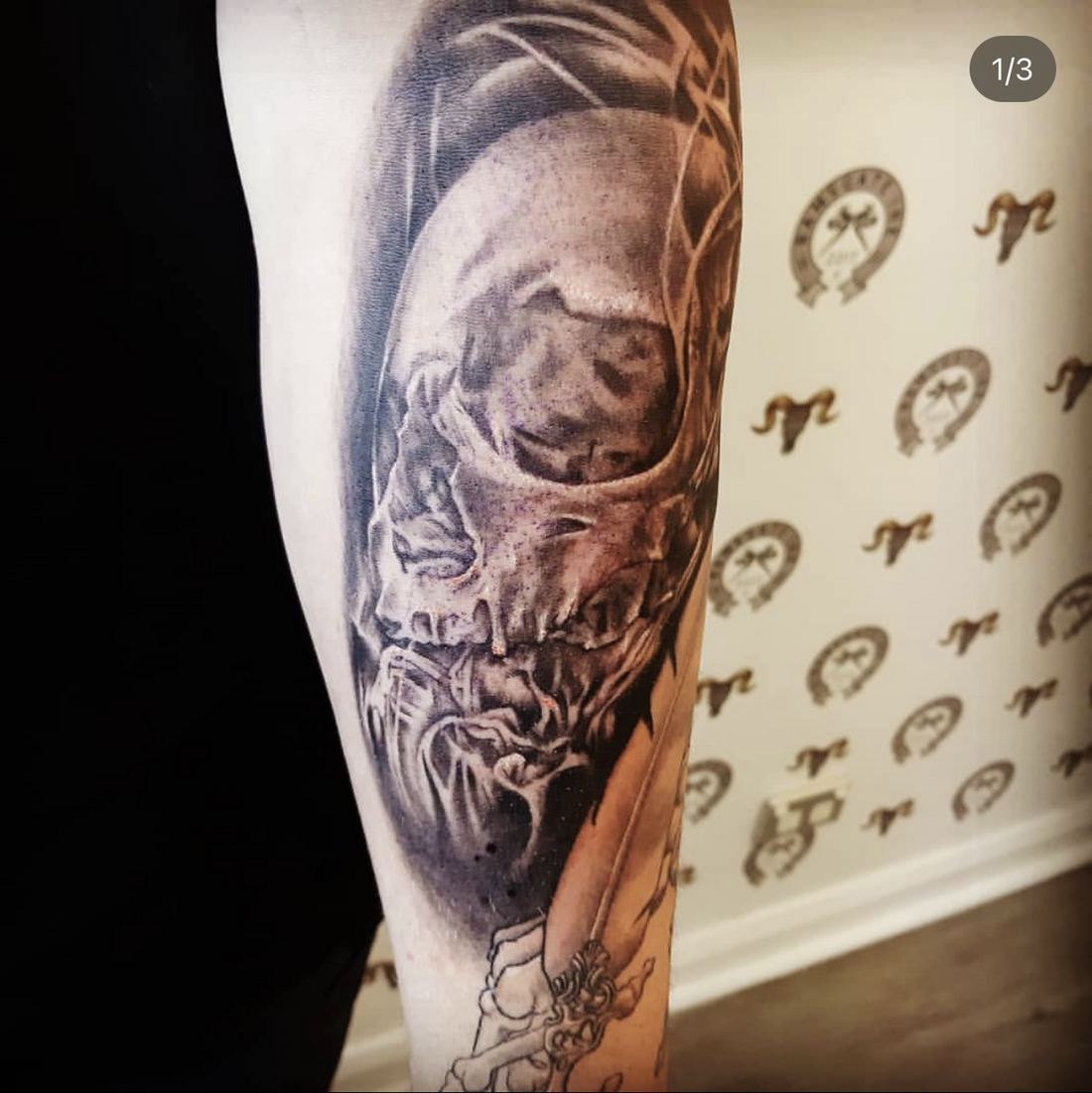 Tattoo: Black & grey realism — Skull