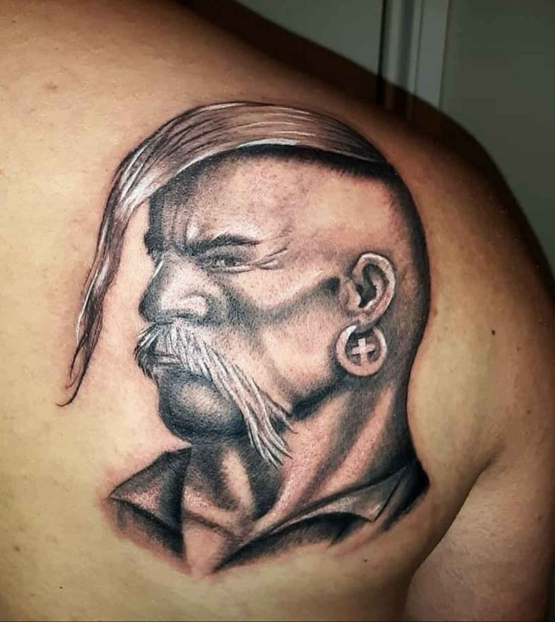 Tattoo: Black & grey — Cossack portrait